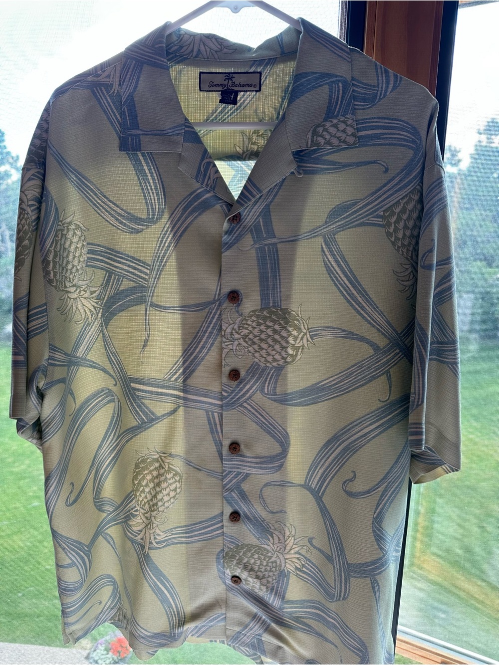 Tommy Bahama Light Green and Blue Pineapple Print Camp Shirt